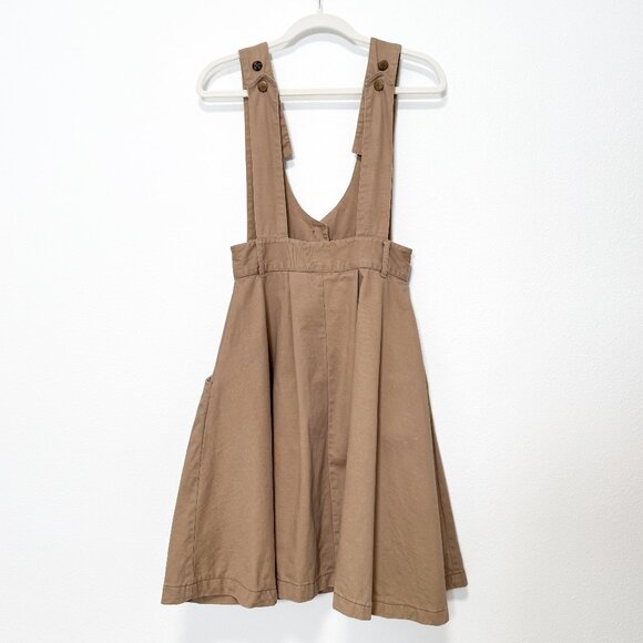 Vintage 80s 90s Tan Button Front Cotton Pinafore Overall Dress Size 9/10 XS S - Picture 2 of 12